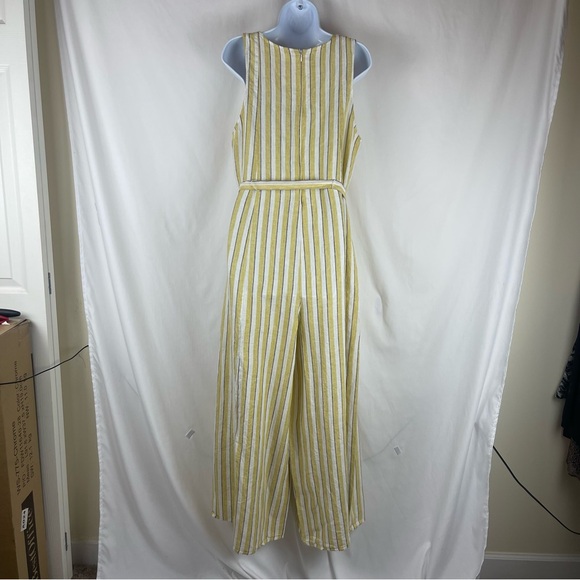 Rachel Zoe Cream Yellow Striped Linen GardenGirl Boho Chic Jumpsuit NWOT Size 12 - Picture 5 of 11
